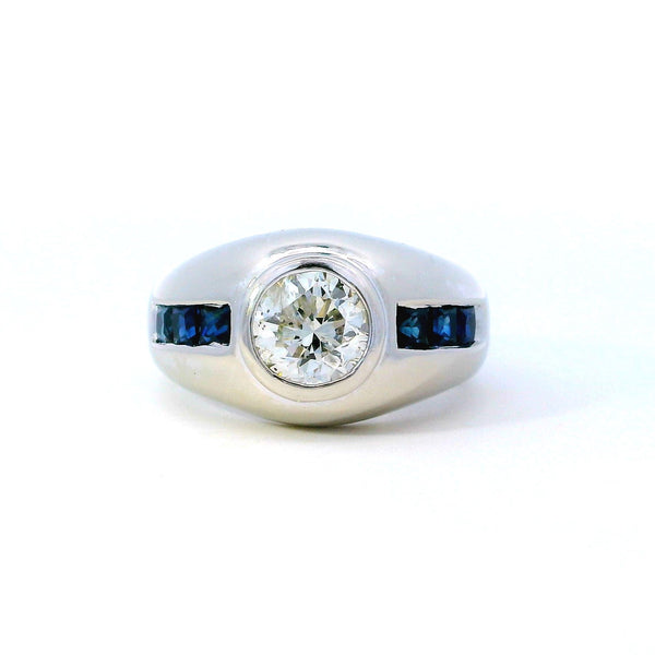 Previously Loved Natural Diamond Signet Men's Ring with Sapphire Accents