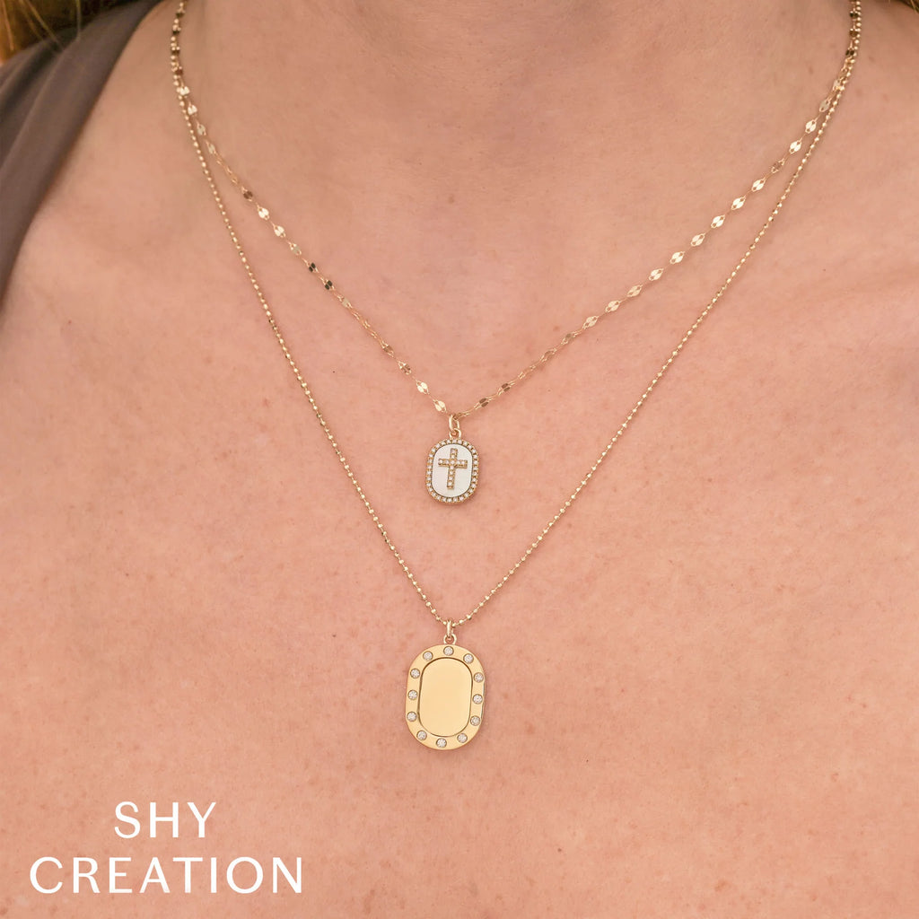 Diamond Oval Pendant with Beaded Ball Chain Necklace, 0.16 CTTW - Carter's Collective Fine Jewelry