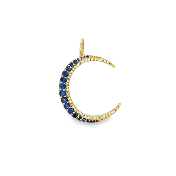 Sapphire & Diamond Crescent Moon Charm (Chain Not Included)