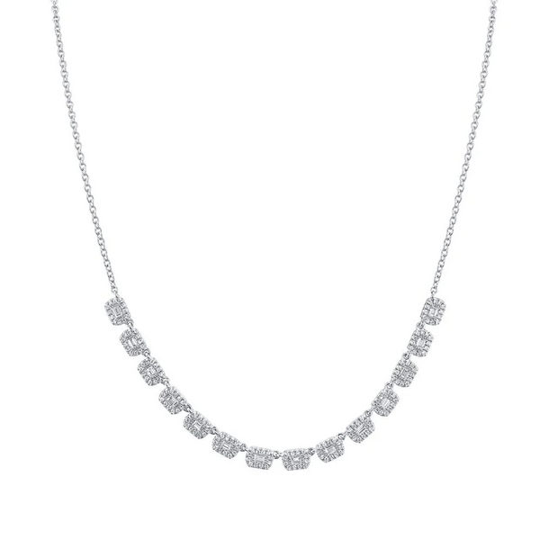 Baguette Diamond Halo Necklace, 16"-18"