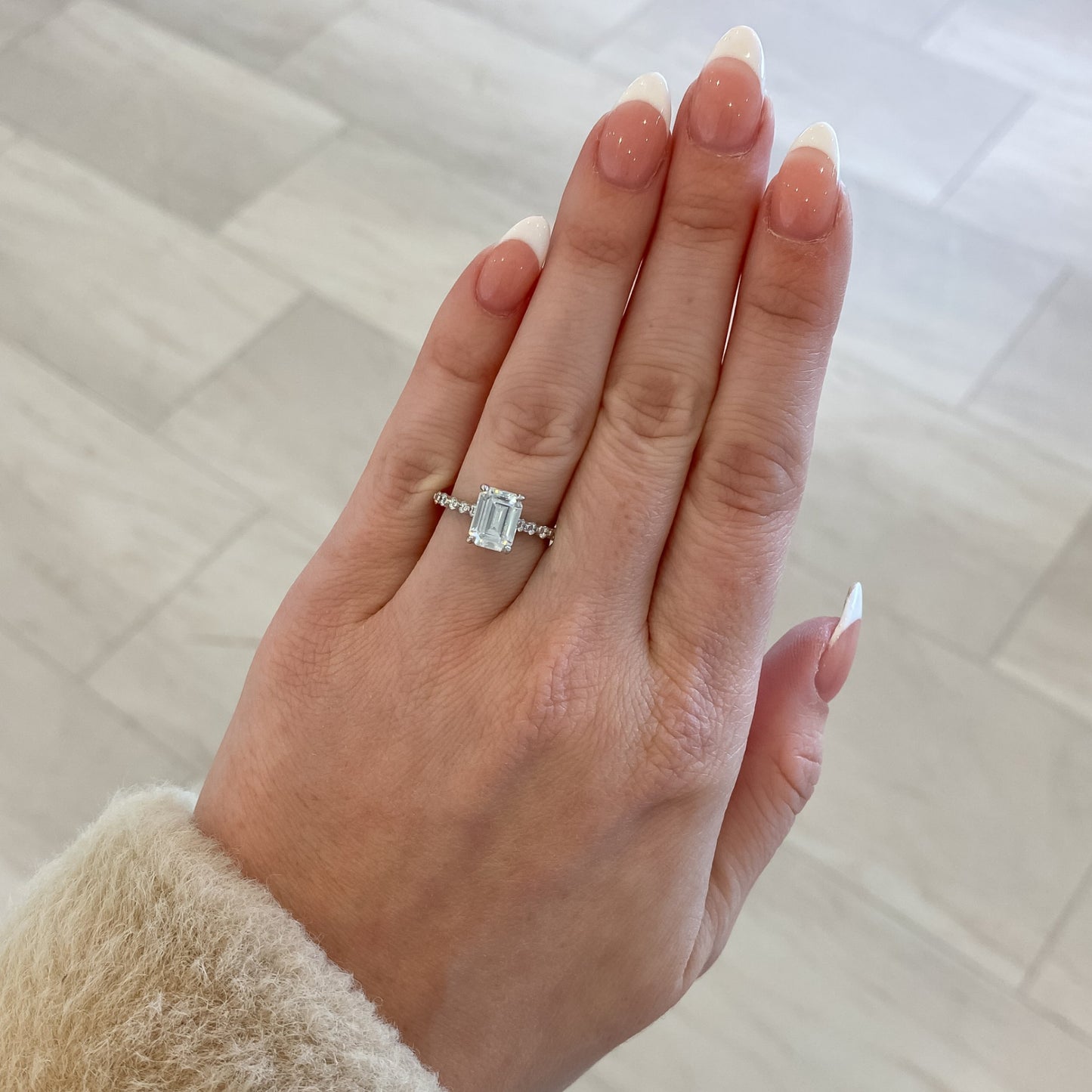 Emerald Cut Floating Prong Setting Aster Shared Prong Emerald Cut