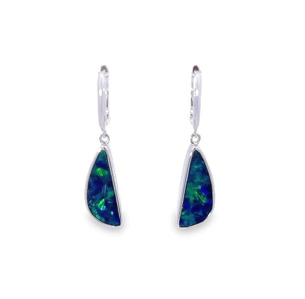 Australian Doublet Opal Bezel Dangle Earrings (Pair)