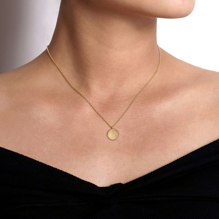 Engravable Disk with Bujukan Beaded Texture Frame Pendant, 18 Inches - Last Chance - Carter's Collective Fine Jewelry