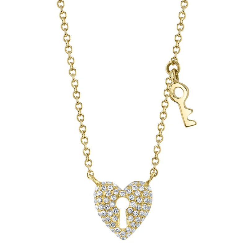 Pave Heart Lock & Key Necklace