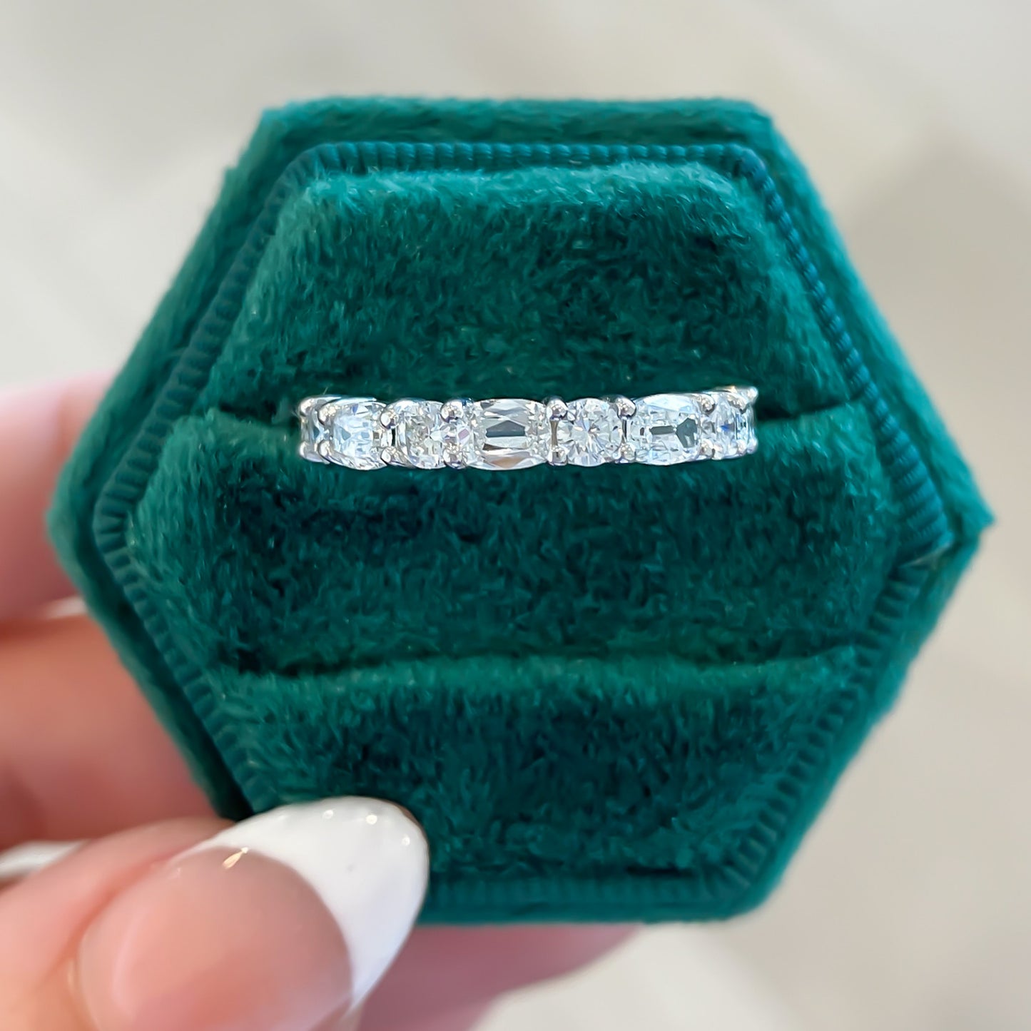 Alternating Cushion and Round Diamond Half Eternity Band, 1.24 CTTW