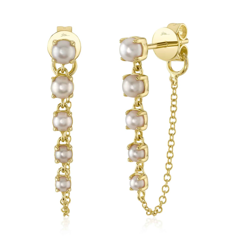 Graduated Pearl Chain Dangle Earrings