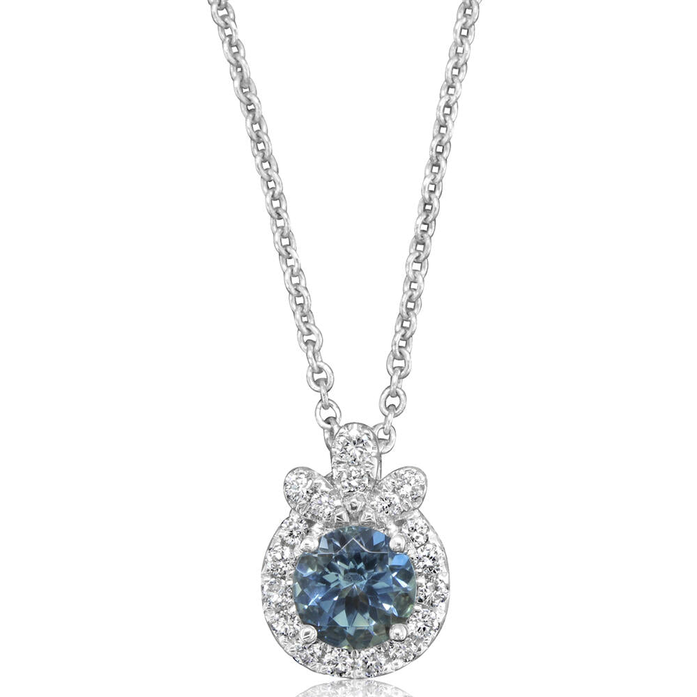 14K White Gold Aquamarine Pendant with Diamond Accents