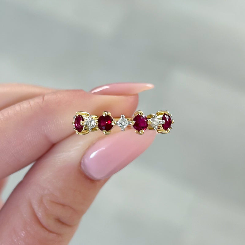 Alternating Ruby and Diamond Stackable Ring