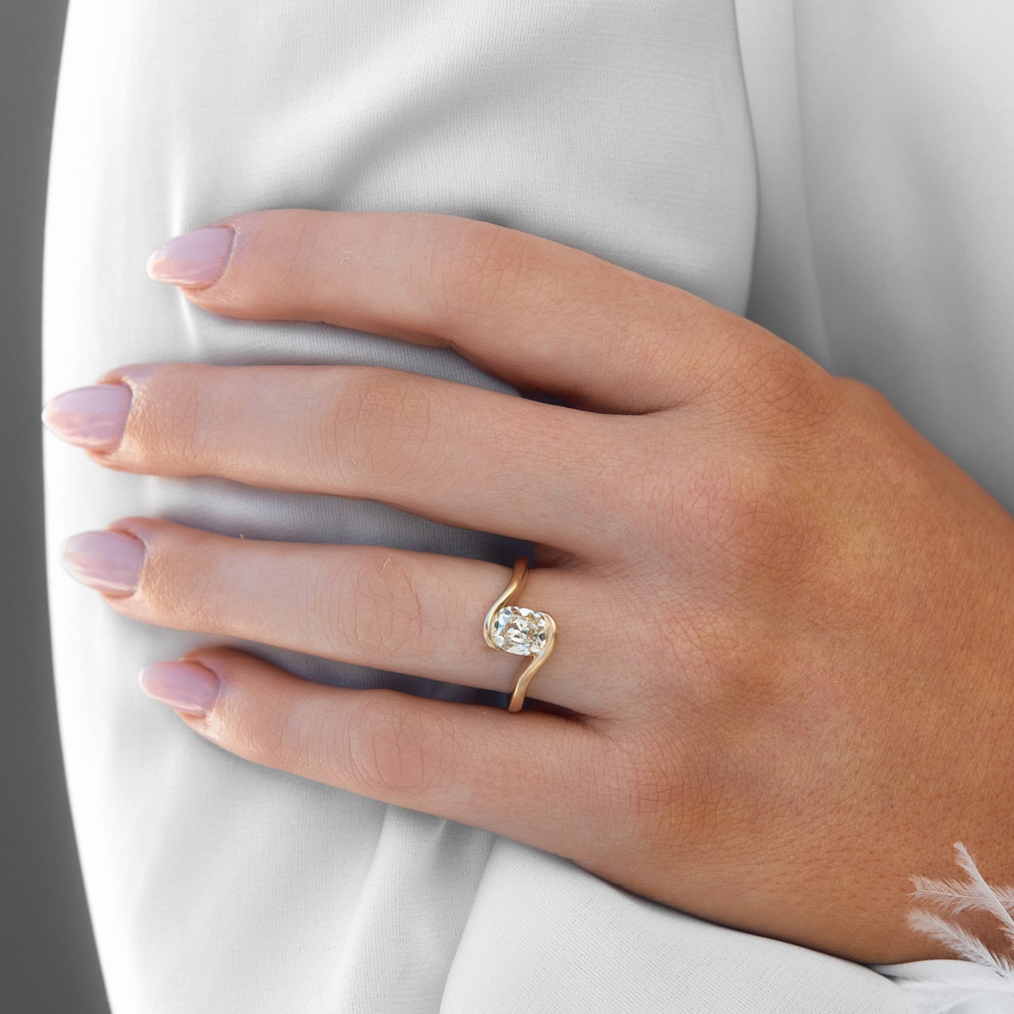 Bespoke Old Mine Brilliant Cut Natural Diamond Bypass Engagement Ring - Carter's Collective Fine Jewelry