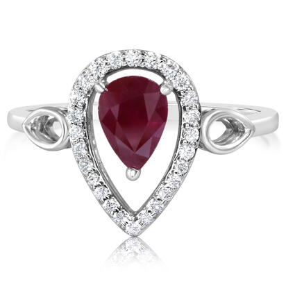 14K White Gold Ruby Fashion Ring with Diamond Accents