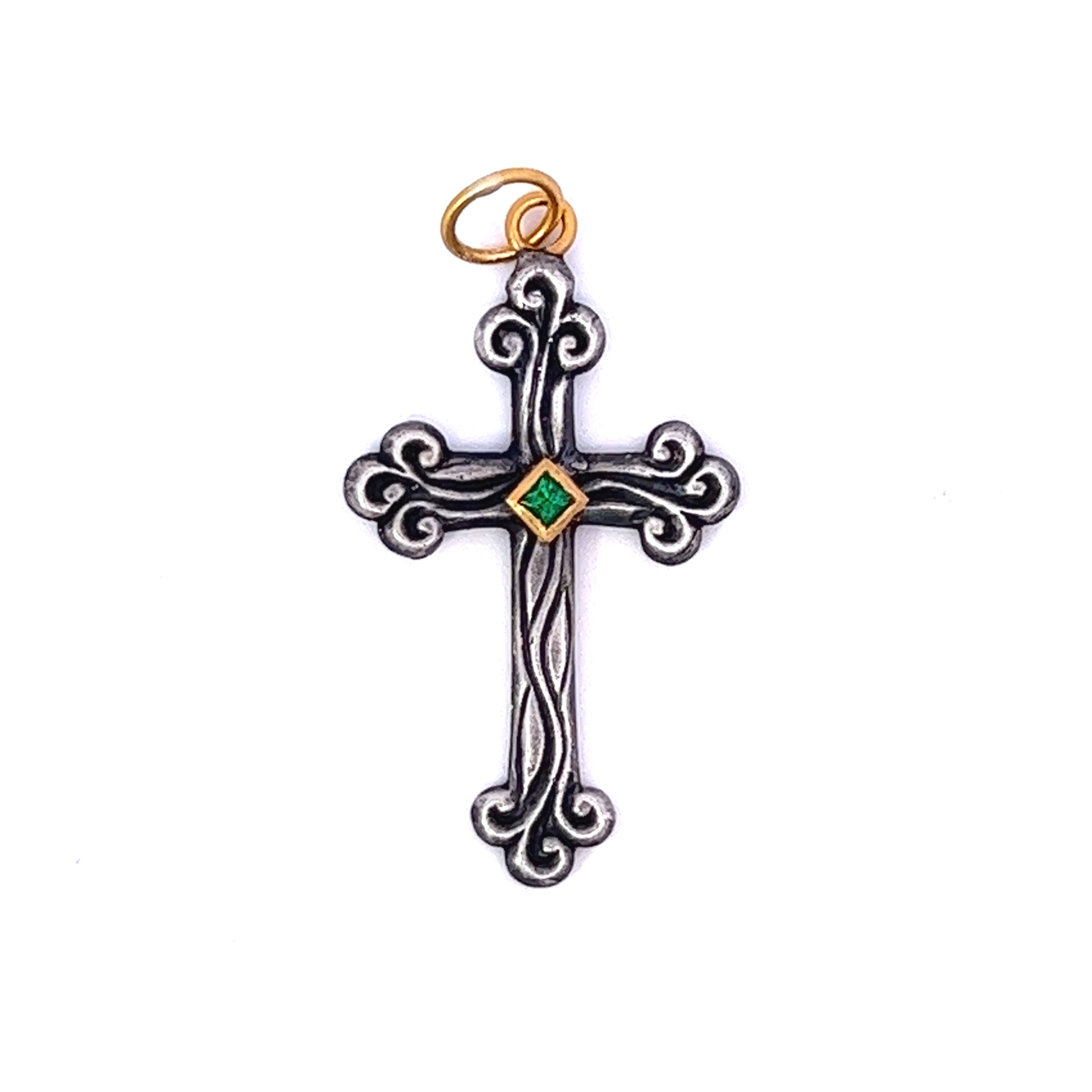 Handmade Emerald Detail Cross Charm - Last Chance - Carter's Collective Fine Jewelry