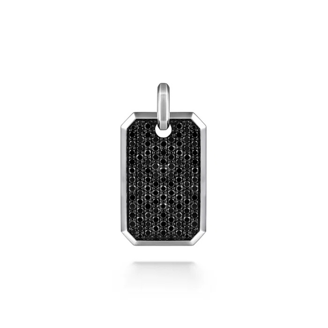 Sterling Silver Black Spinel Dog Tag Pendant