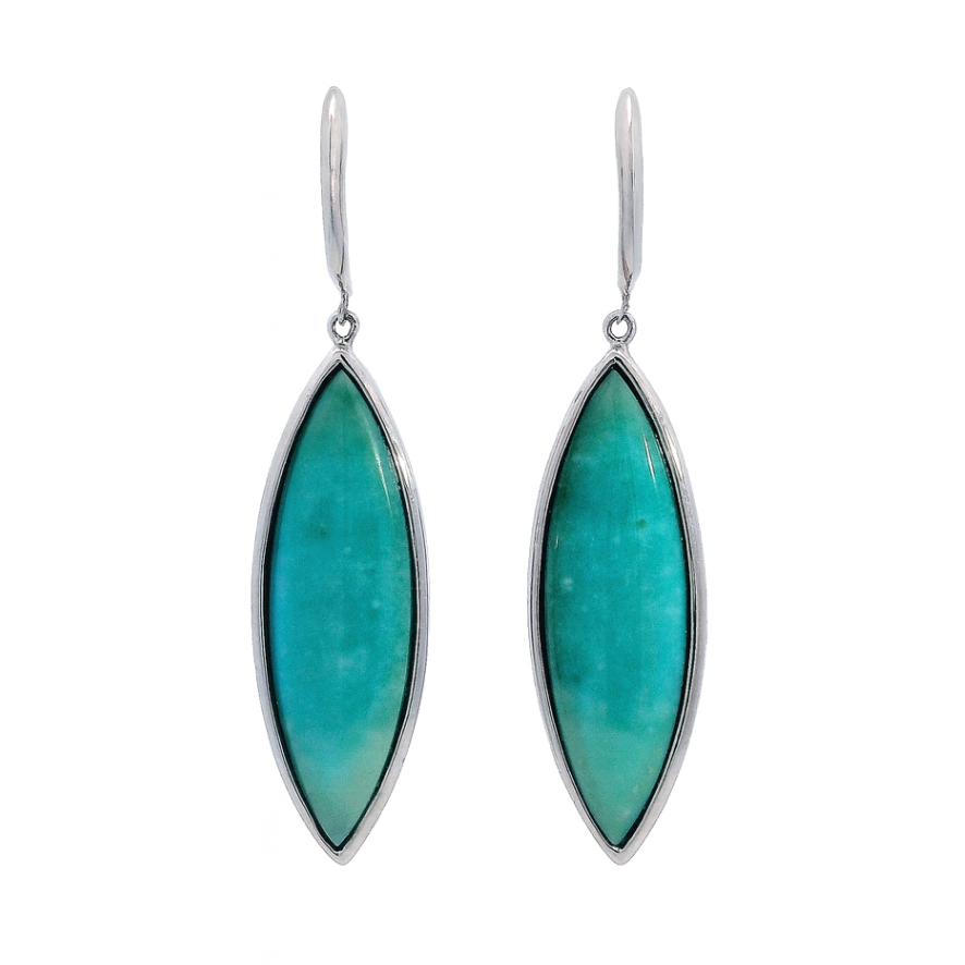 Cabochon Blue Chrysocolla Opal Dangle Earrings, 11.40 CTTW - Carter's Collective Fine Jewelry