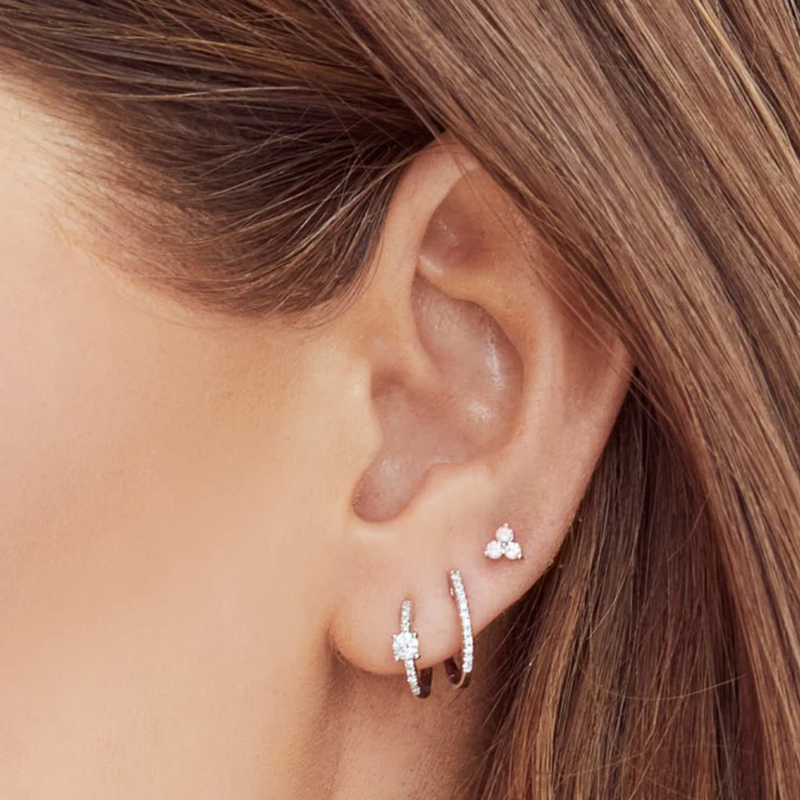 Solitaire Diamond Accent Huggie Hoop Earrings