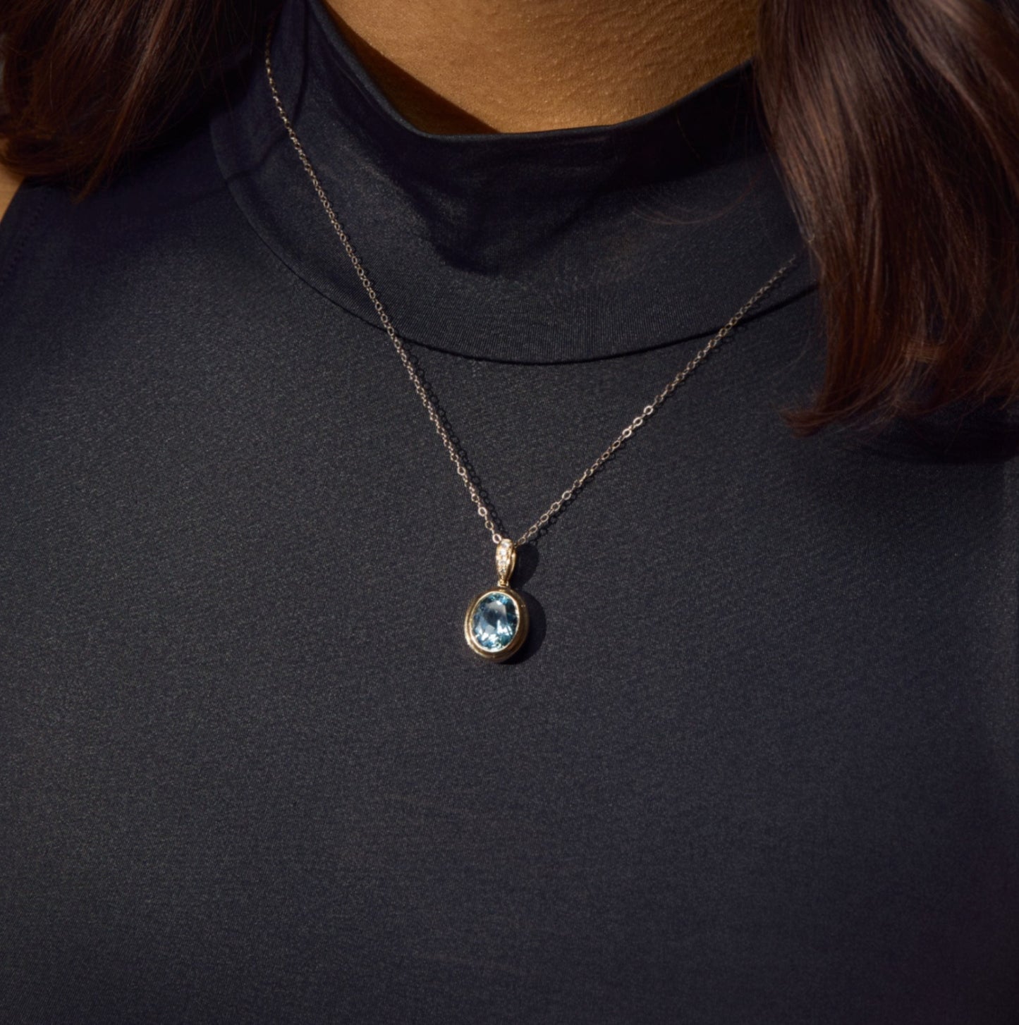 Nova Oval Blue Topaz Bezel Double Bezel Charm (Chain Not Included) - Carter's Collective Fine Jewelry