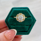 Round Bezel Baguette Halo Engagement Ring Setting (Does Not Include Center Stone)