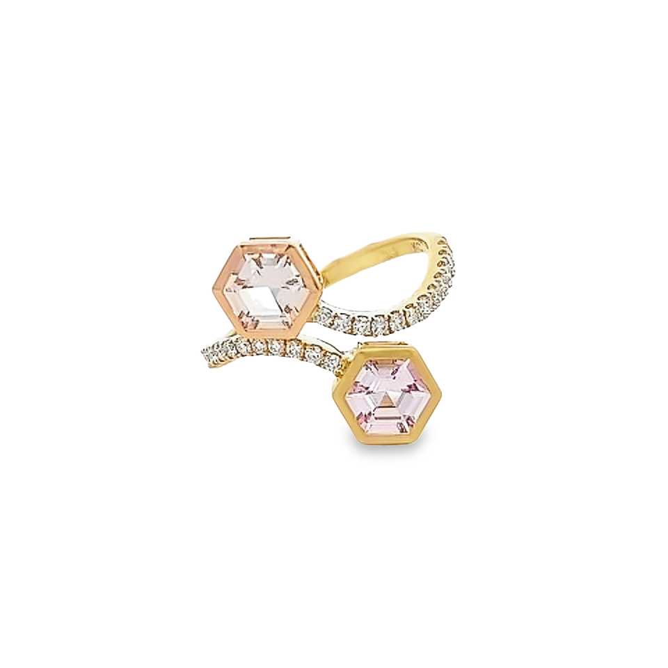 Hexagon Shape Pink Sapphire Two Stone Ring - Carter's Collective Fine Jewelry
