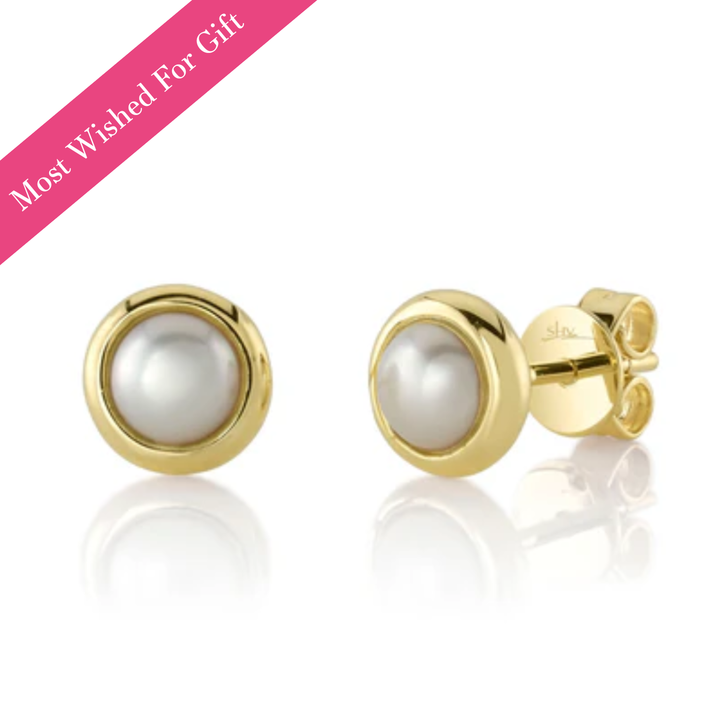 Pearl Bezel Stud Earrings