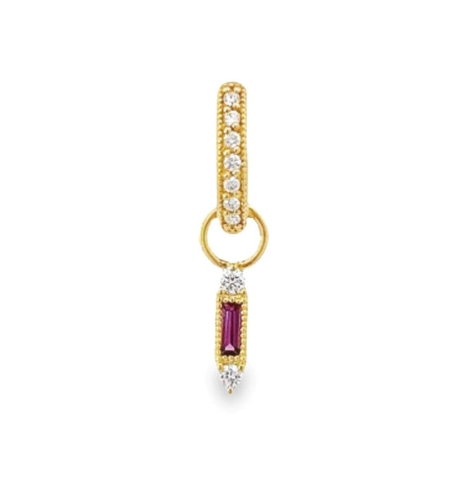 Petite Simple Rhodolite Garnet Baguette Earring Charm (Single)