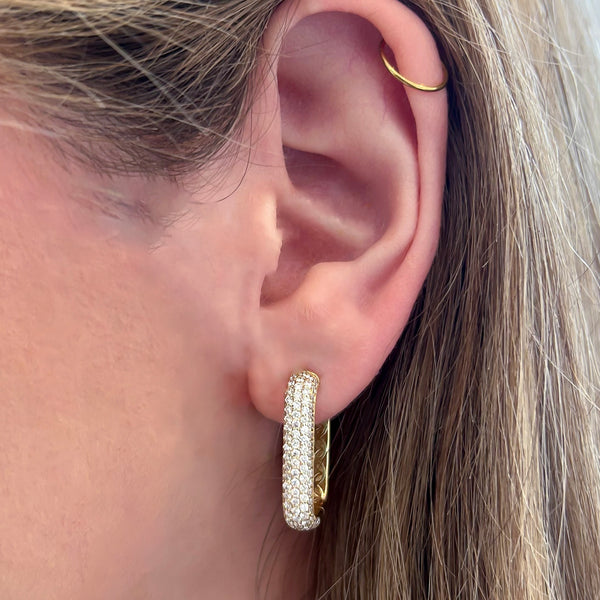 Pave Diamond Elongated Link Hoop Earrings