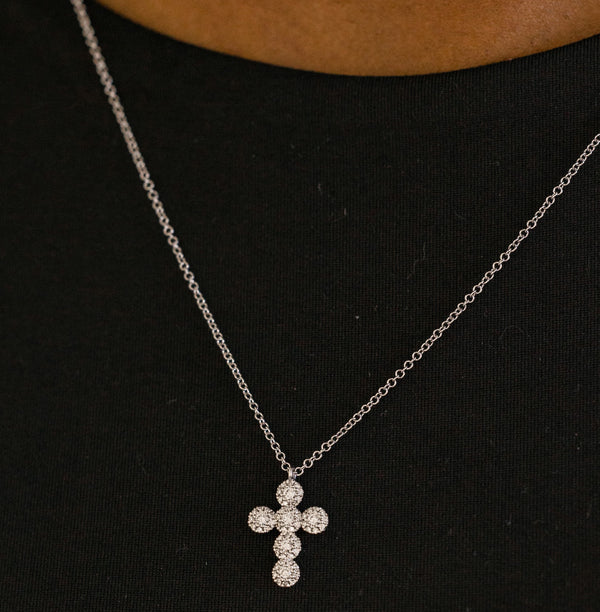 Round Diamond Halo Cross Necklace