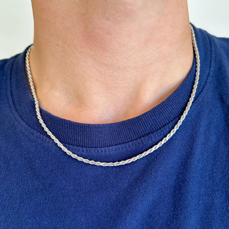 Men's Sterling Silver Rope Chain, 20"