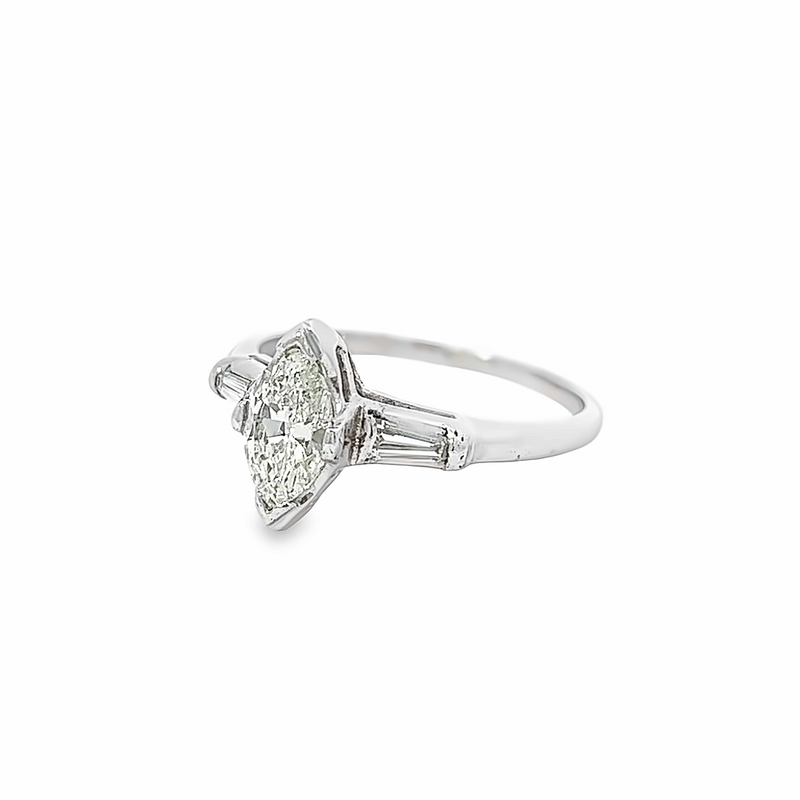 Previously Loved Marquise Engagement Ring with Baguette Accents