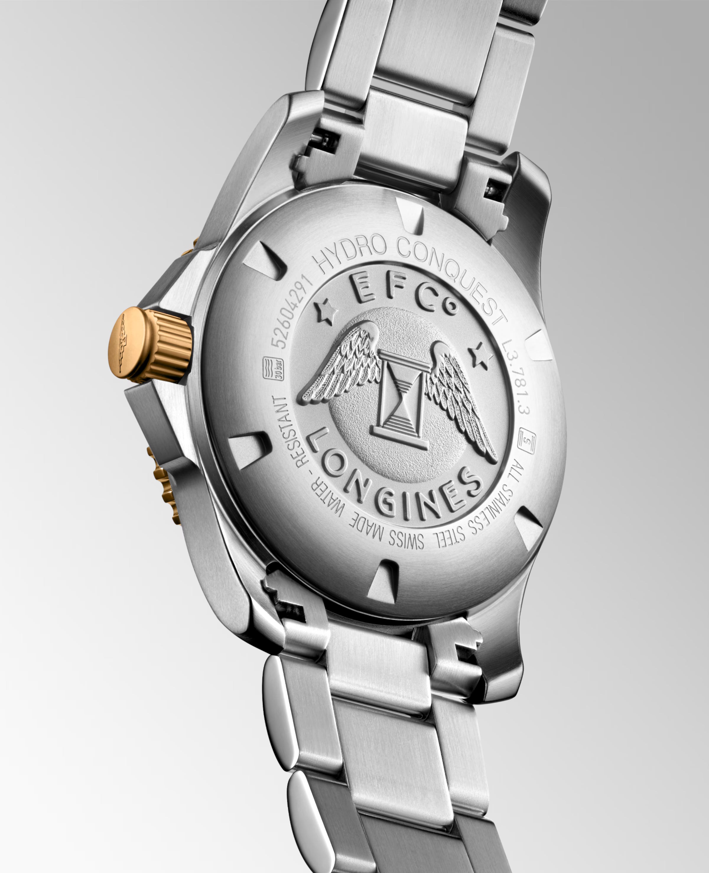 Longines "Hydroconquest" Watch - Stainless Steel with Yellow PVD & Black Polished Dial, 41mm - Carter's Collective Fine Jewelry