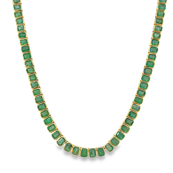 Graduated Bezel Set Emerald Tennis Necklace