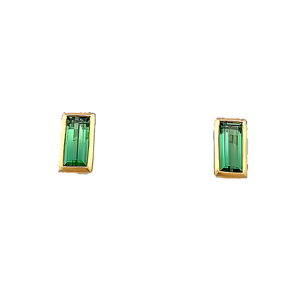 Emerald Cut Green Tourmaline Bezel Stud Earrings