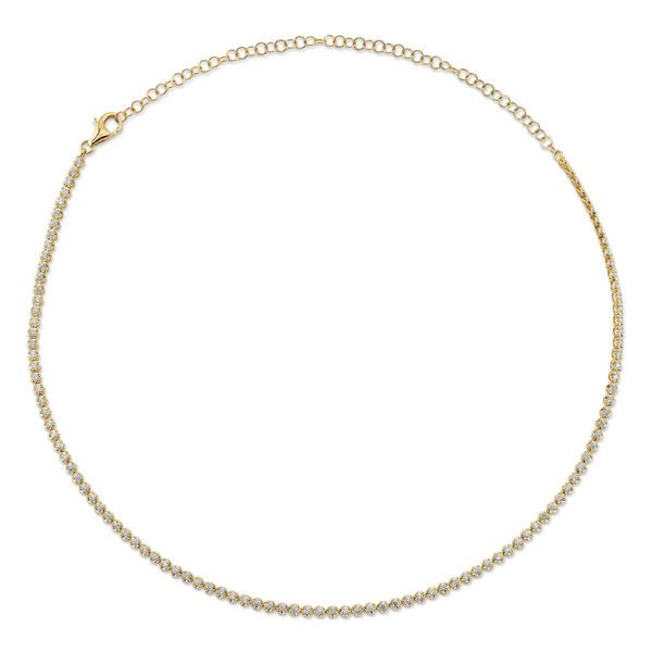 14K Yellow Gold Crown Set Diamond Tennis Necklace, 2.00 cttw