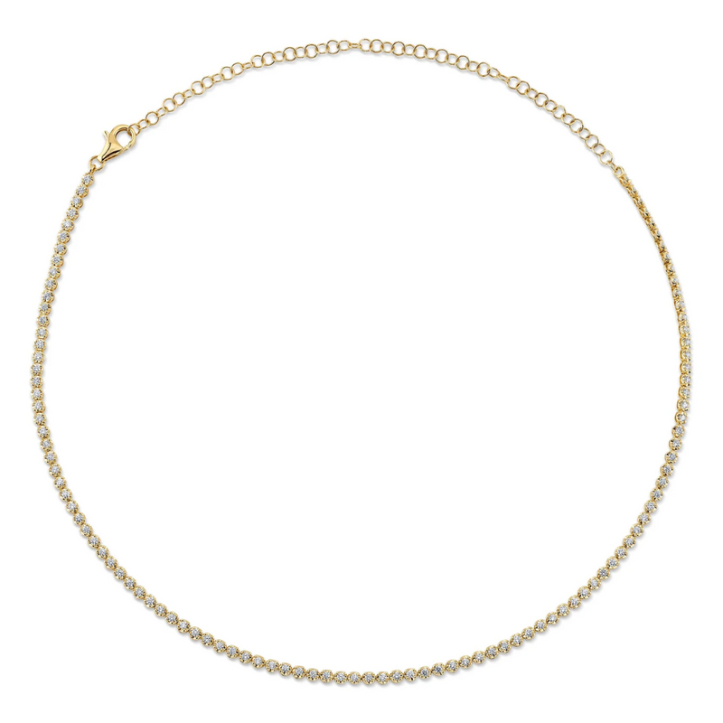14K Yellow Gold Crown Set Diamond Tennis Necklace, 2.00 cttw