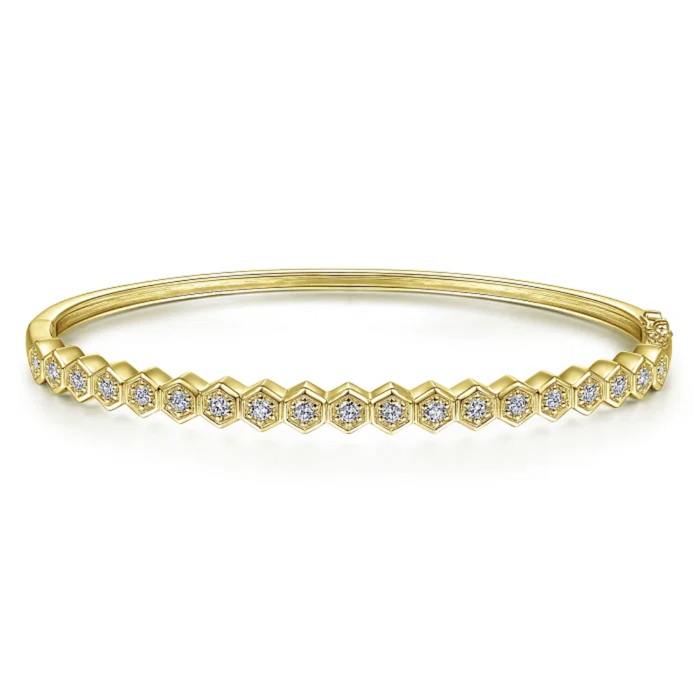 Hexagon Set Round Diamond Bangle Bracelet