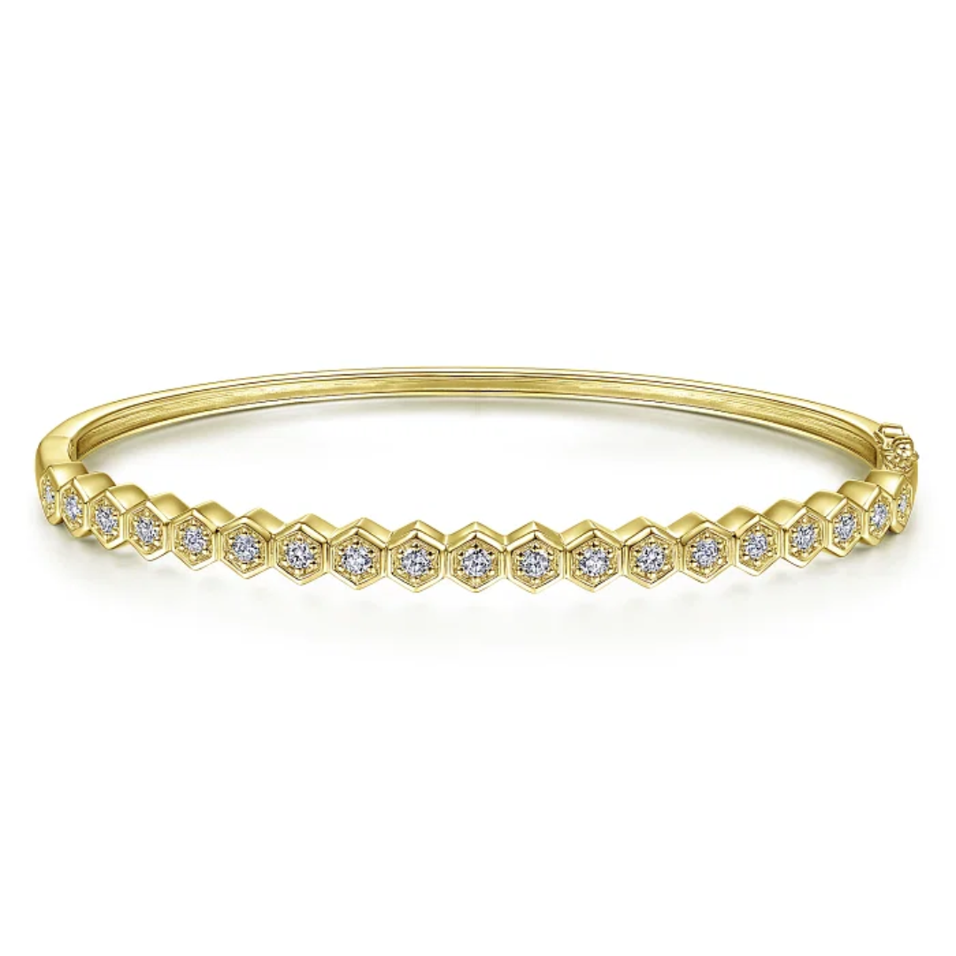 Hexagon Set Round Diamond Bangle Bracelet