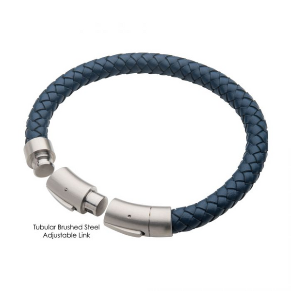 Men's Blue Genuine Leather with Tubular Clasp Bracelet