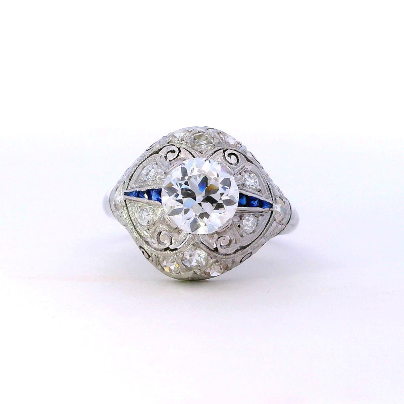 Previously Loved Old European Cut Diamond Ring with Sapphire Accents