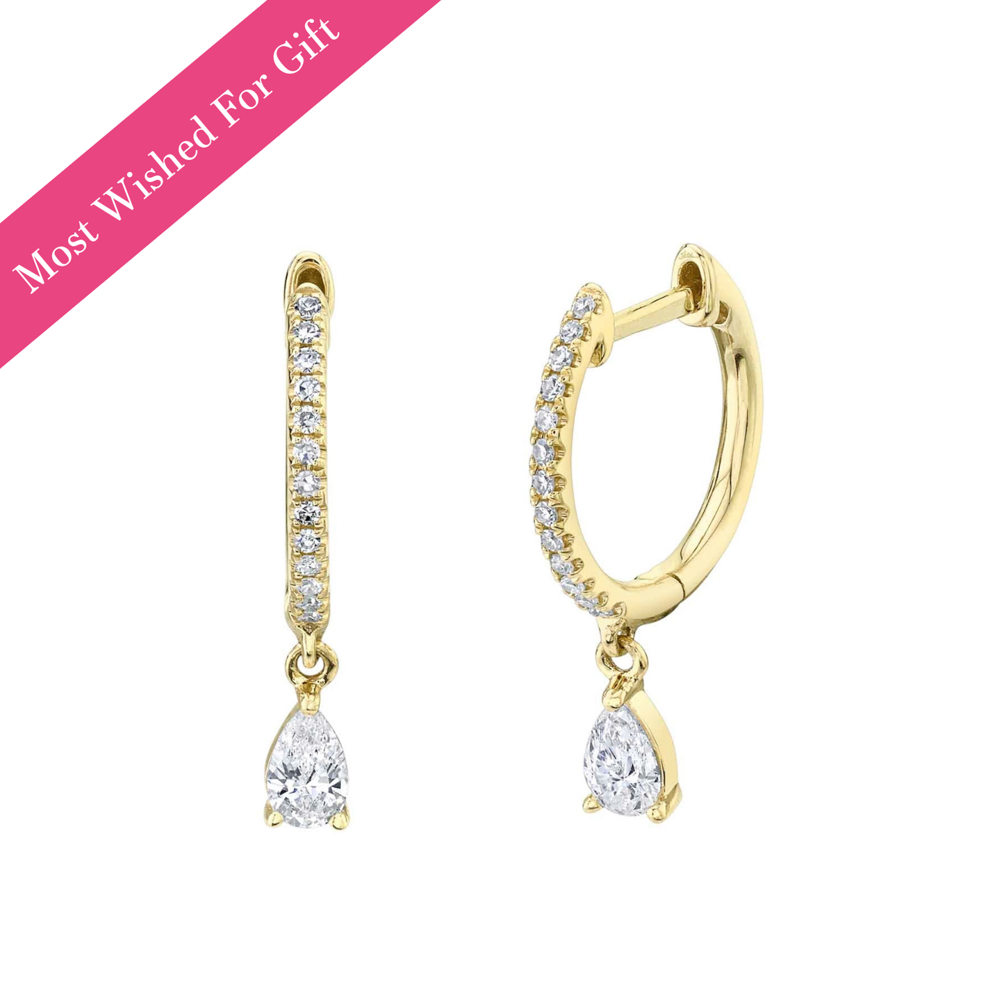 Diamond Pear Dangle Huggie Hoop Earrings (Pair), 0.33 CTTW