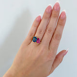 Pear Cut Pink Topaz & Emerald Cut Blue Topaz Two Stone Ring