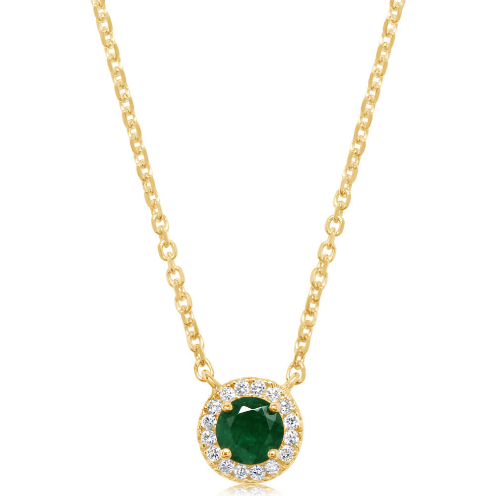 14K Yellow Gold Brazilian Emerald Necklace with Diamond Accents