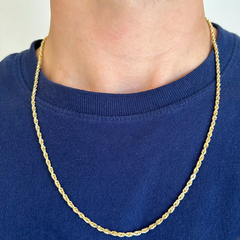 Men's 10K Yellow Gold 3mm Rope Chain, 24"