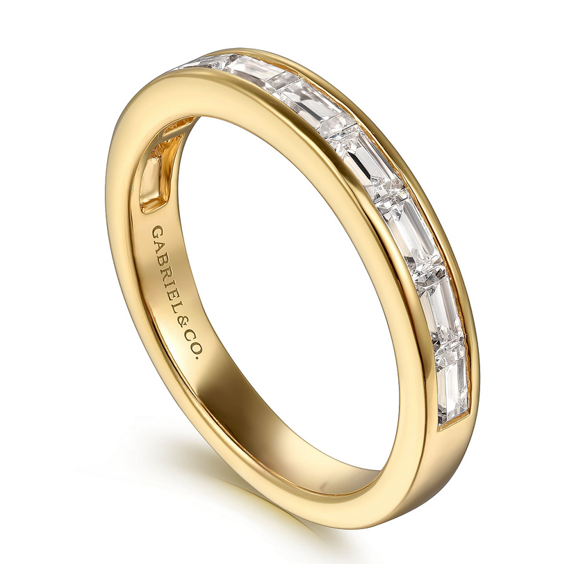 Camellia - 14K Yellow Gold Channel Set Baguette Diamond Anniversary Band - 0.75 ct
