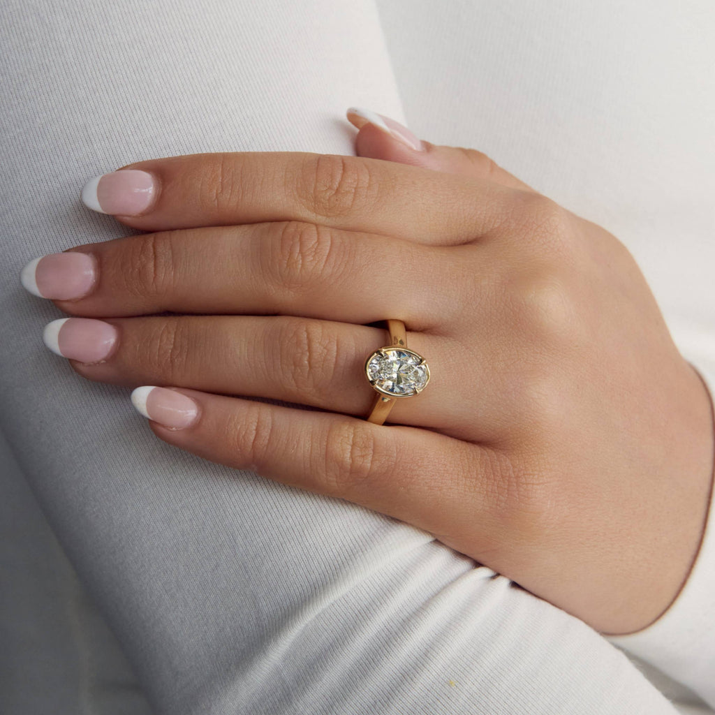 Sage Lab Grown Oval Cut Diamond Faux Bezel Engagement Ring, 2.10 CTTW - Carter's Collective Fine Jewelry