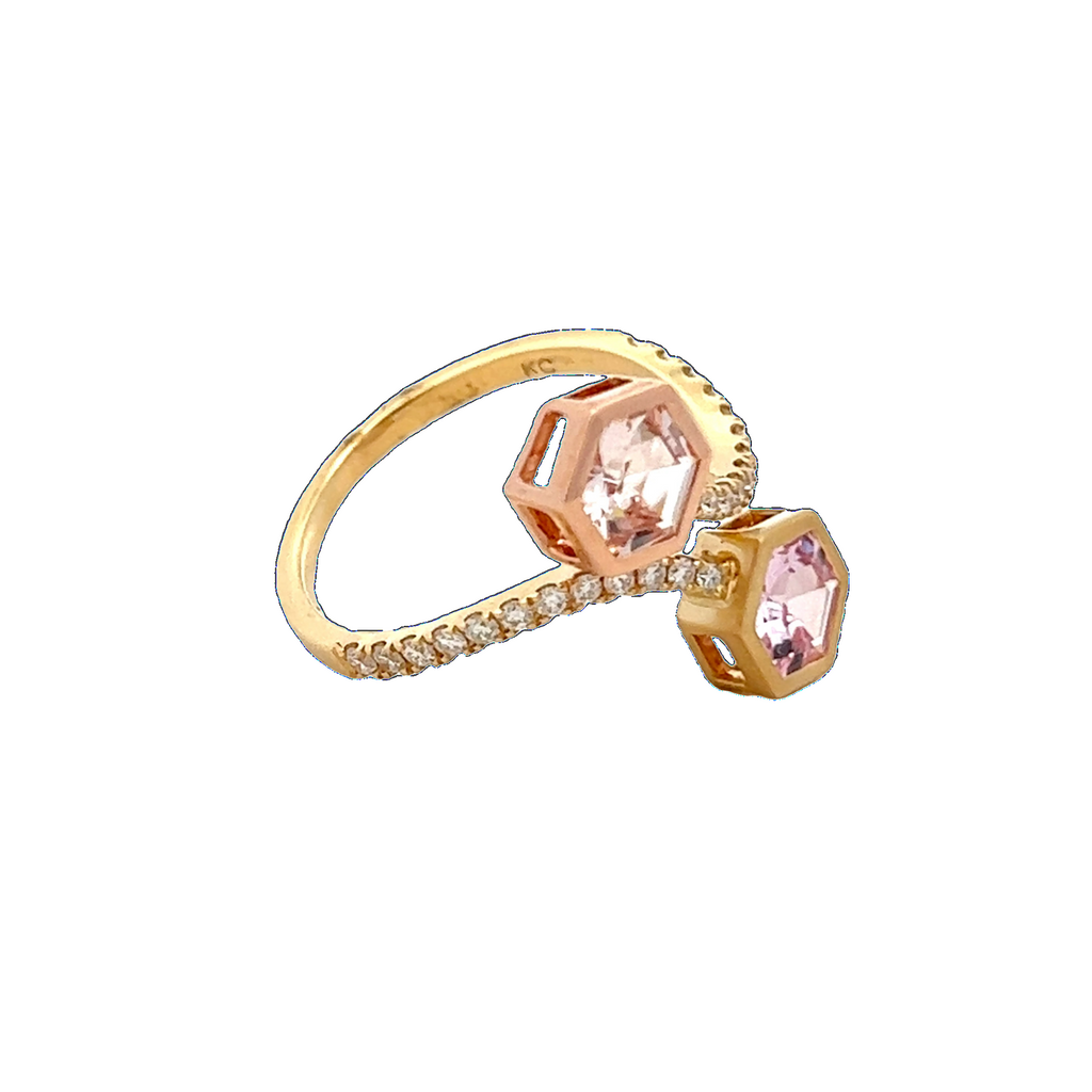 Hexagon Shape Pink Sapphire Two Stone Ring - Carter's Collective Fine Jewelry