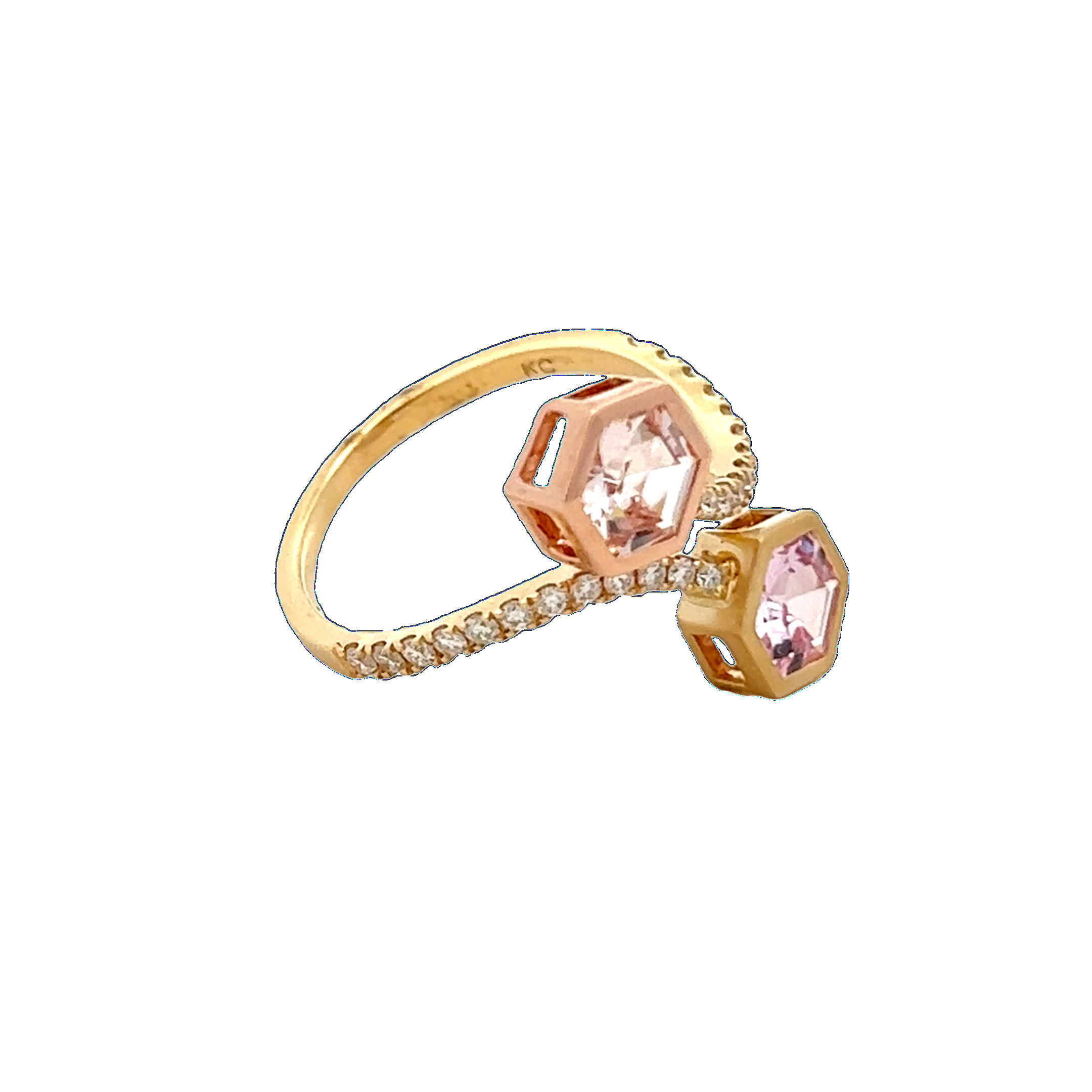 Hexagon Shape Pink Sapphire Two Stone Ring - Carter's Collective Fine Jewelry
