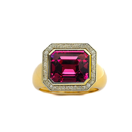 Emerald-Cut Pink Garnet Ring with Natural Diamond Accents, 5.14 CTTW - Carter's Collective Fine Jewelry