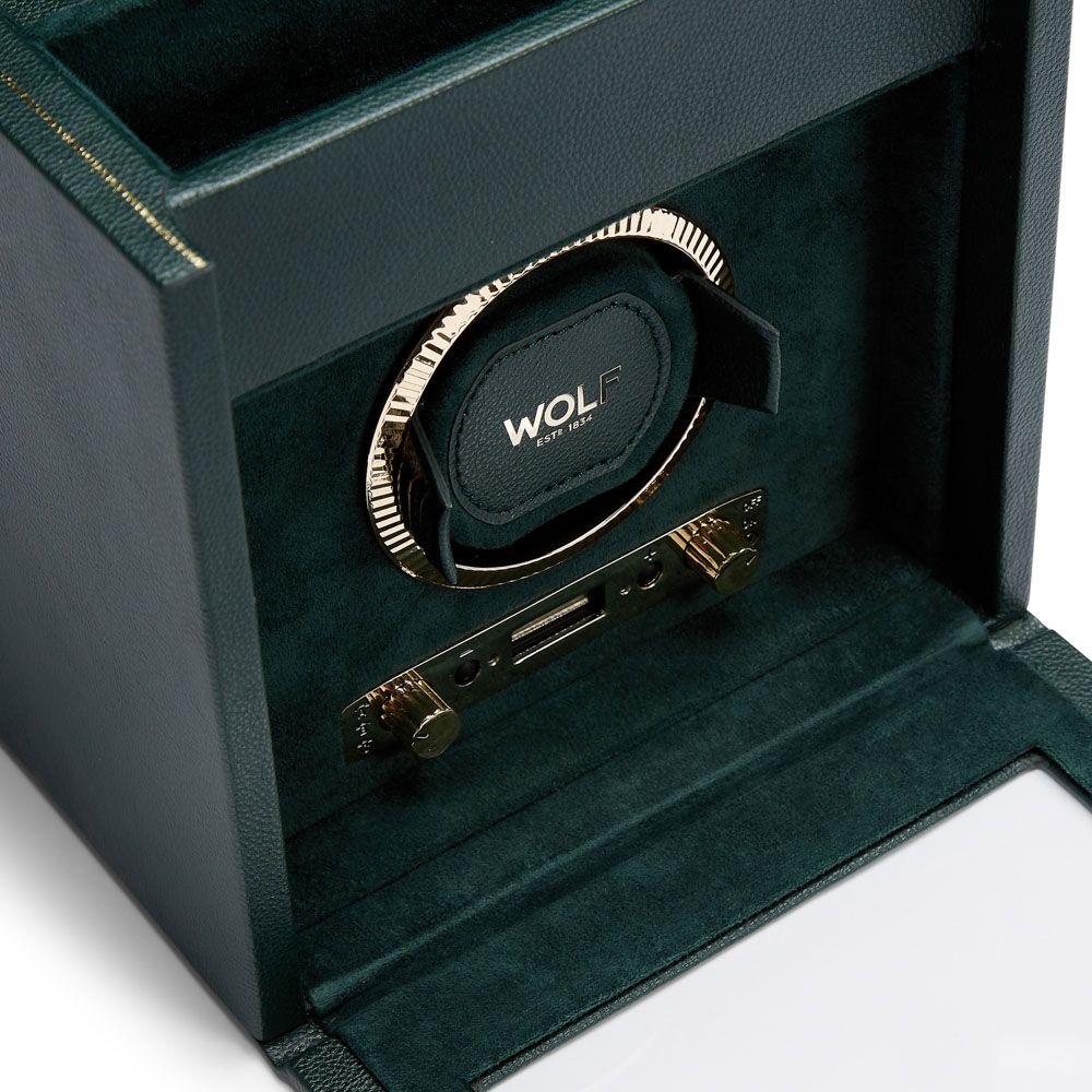 British Racing Green Single Watch Winder with Storage - Carter's Collective Fine Jewelry