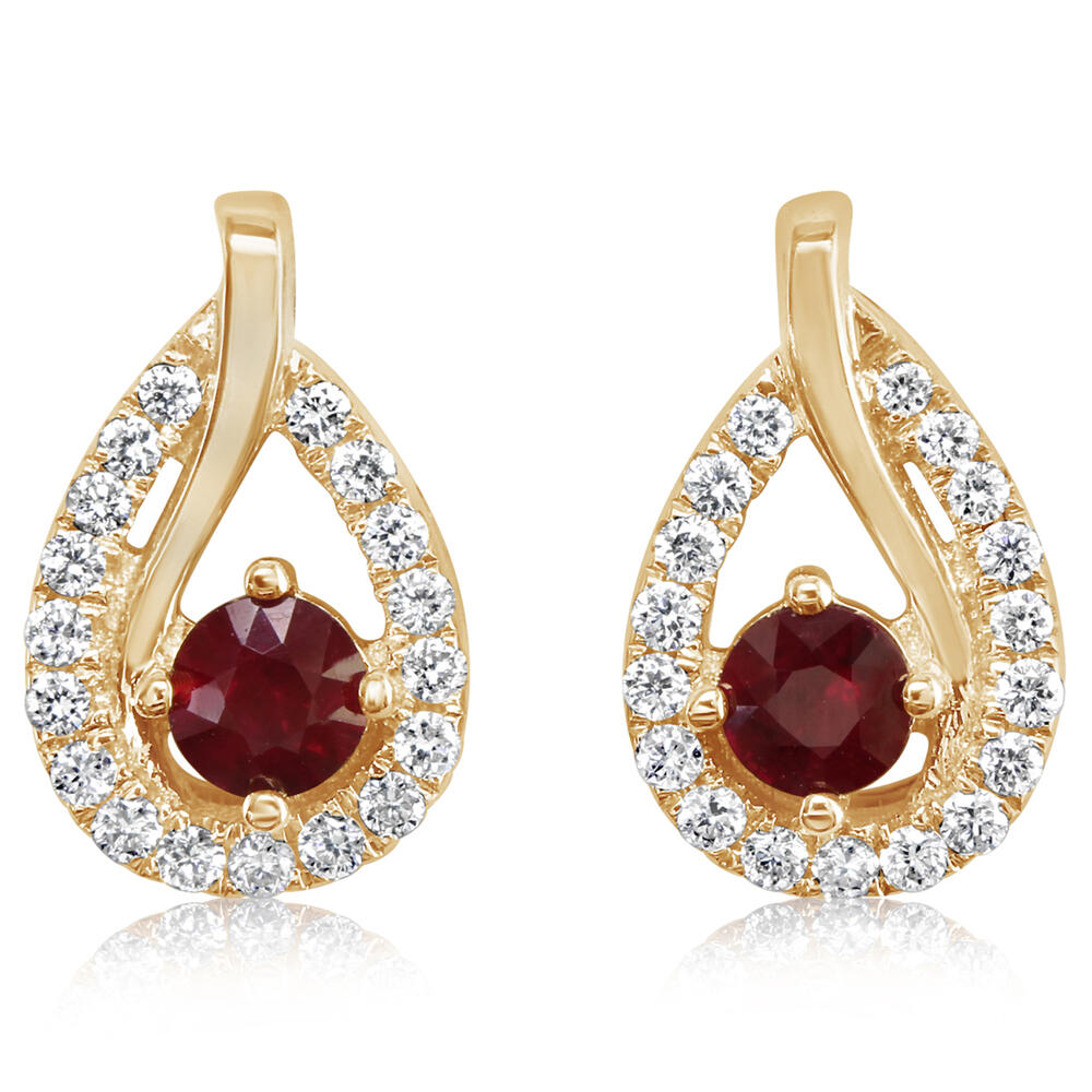 14K Yellow Gold Ruby Earrings with Diamond Accents