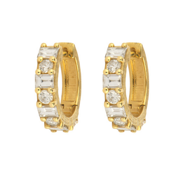 "Michelle" Huggie Hoop Earrings with Alternating Pave Diamonds (Pair)