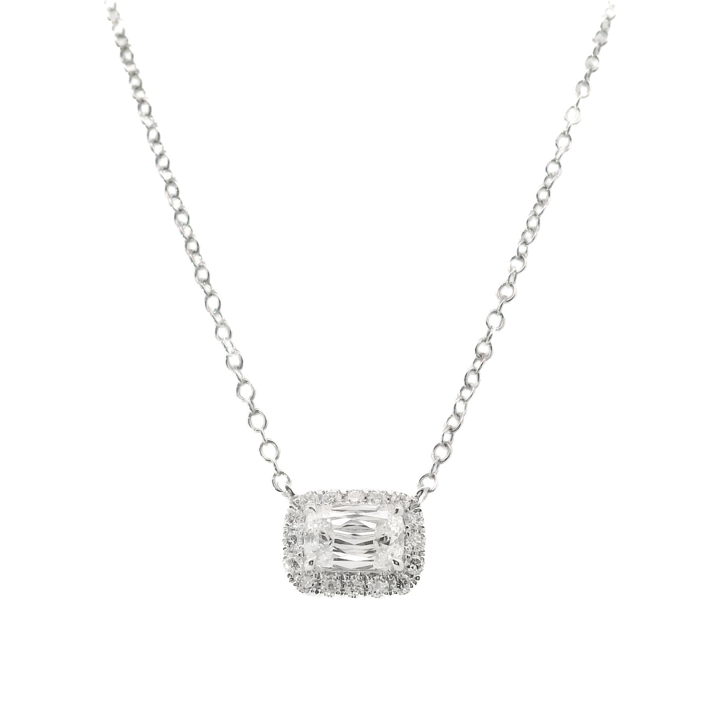 Elongated Antique Cushion Diamond Halo Necklace