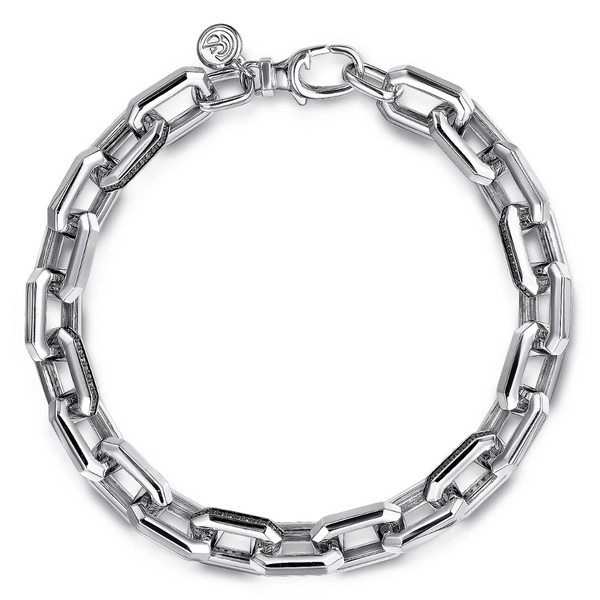 Sterling Silver and Black Spinel Men's Bracelet, 8.5 Inches